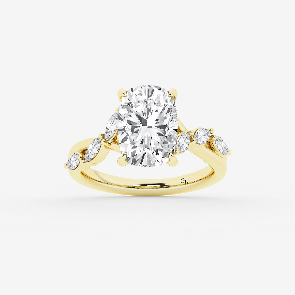 4 1/2 ctw Elongated Cushion Lab Grown Diamond Twist Marquise Side Stone Engagement Ring