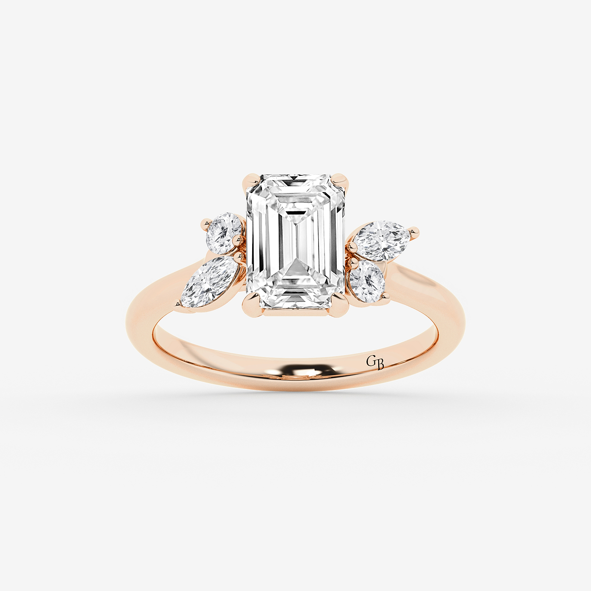 2 2/5 ctw Emerald Lab Grown Diamond Round and Marquise Floral Side Stone Engagement Ring