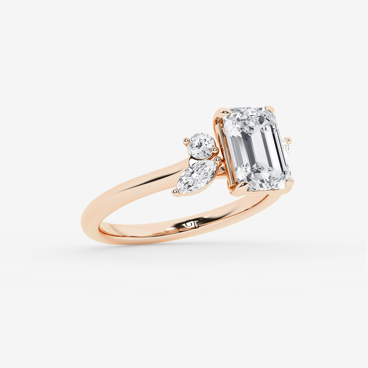 Additional Image 1 for  2 2/5 ctw Emerald Lab Grown Diamond Round and Marquise Floral Side Stone Engagement Ring