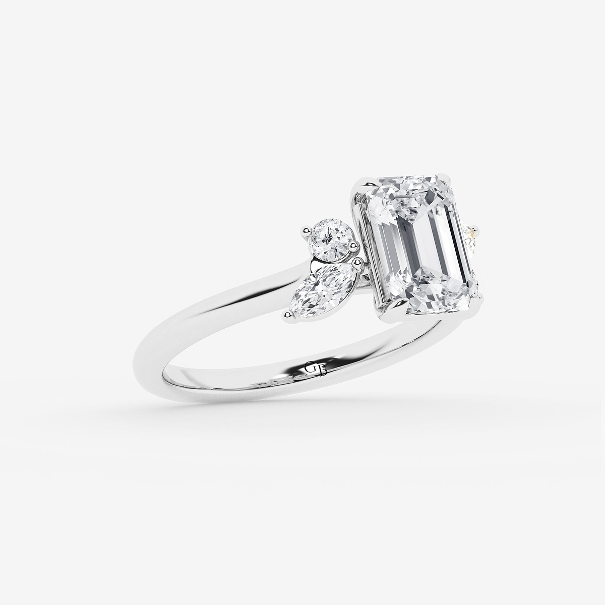 Additional Image 1 for  3 2/5 ctw Emerald Lab Grown Diamond Round and Marquise Floral Side Stone Engagement Ring