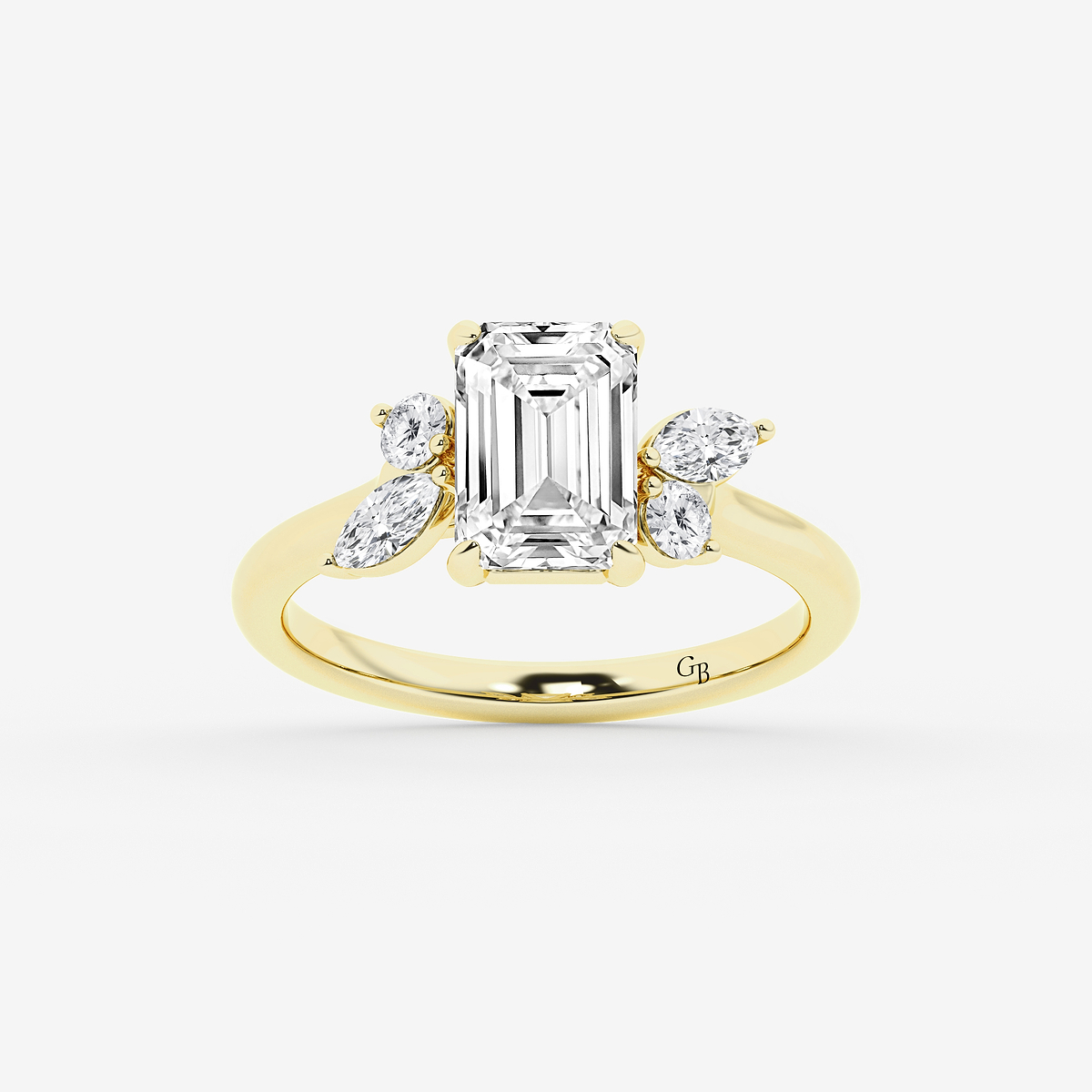 3 2/5 ctw Emerald Lab Grown Diamond Round and Marquise Floral Side Stone Engagement Ring