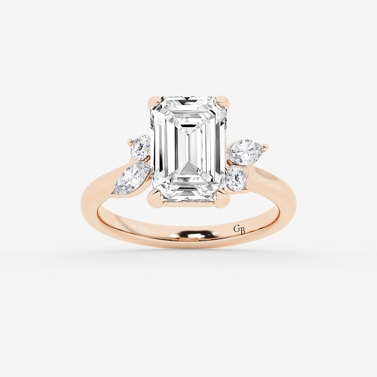 5 2/5 ctw Emerald Lab Grown Diamond Round and Marquise Floral Side Stone Engagement Ring
