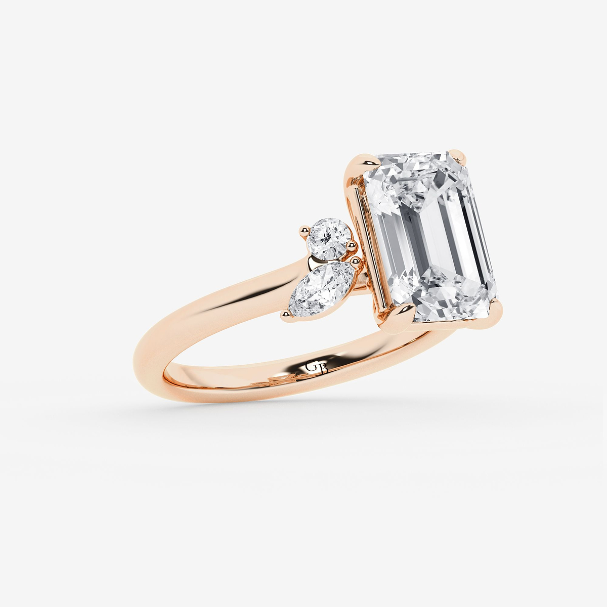 Additional Image 1 for  5 2/5 ctw Emerald Lab Grown Diamond Round and Marquise Floral Side Stone Engagement Ring