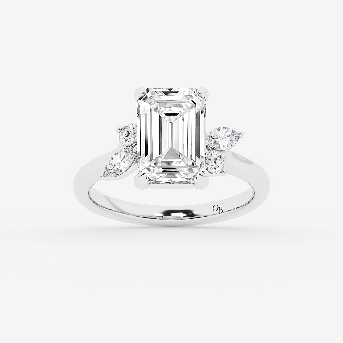 4 2/5 ctw Emerald Lab Grown Diamond Round and Marquise Floral Side Stone Engagement Ring