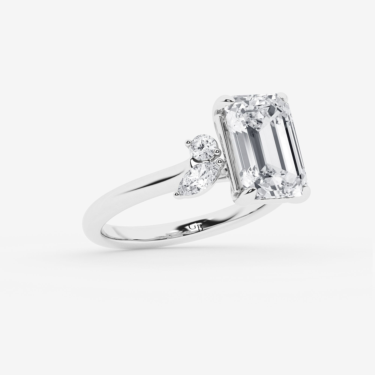 Additional Image 1 for  4 2/5 ctw Emerald Lab Grown Diamond Round and Marquise Floral Side Stone Engagement Ring