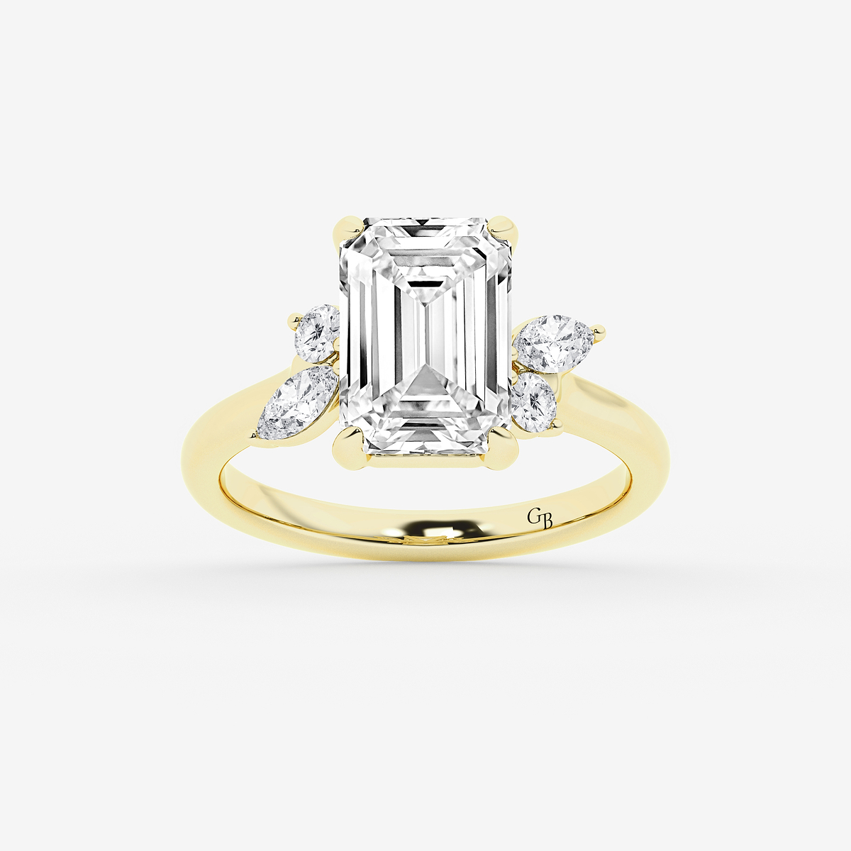 4 2/5 ctw Emerald Lab Grown Diamond Round and Marquise Floral Side Stone Engagement Ring