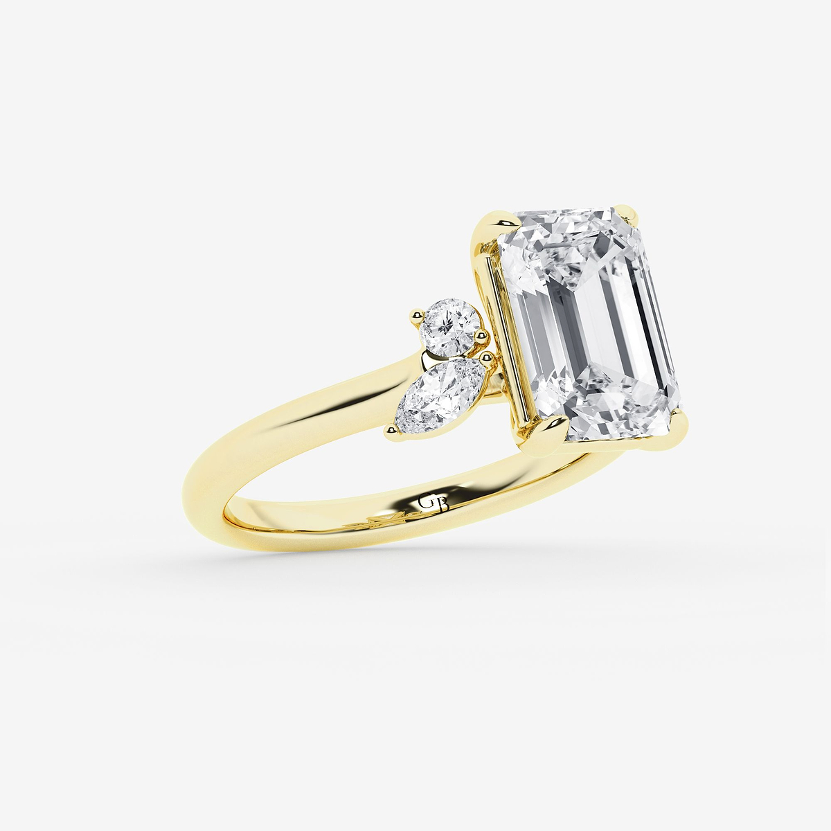 Additional Image 1 for  4 2/5 ctw Emerald Lab Grown Diamond Round and Marquise Floral Side Stone Engagement Ring