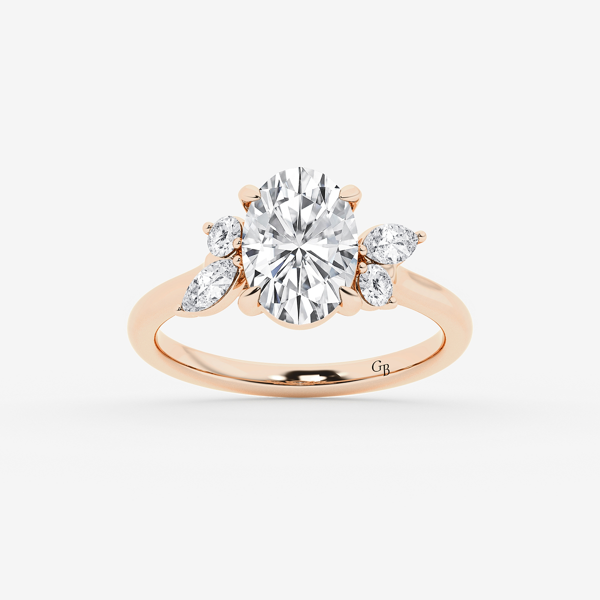 2 2/5 ctw Oval Lab Grown Diamond Round and Marquise Floral Side Stone Engagement Ring