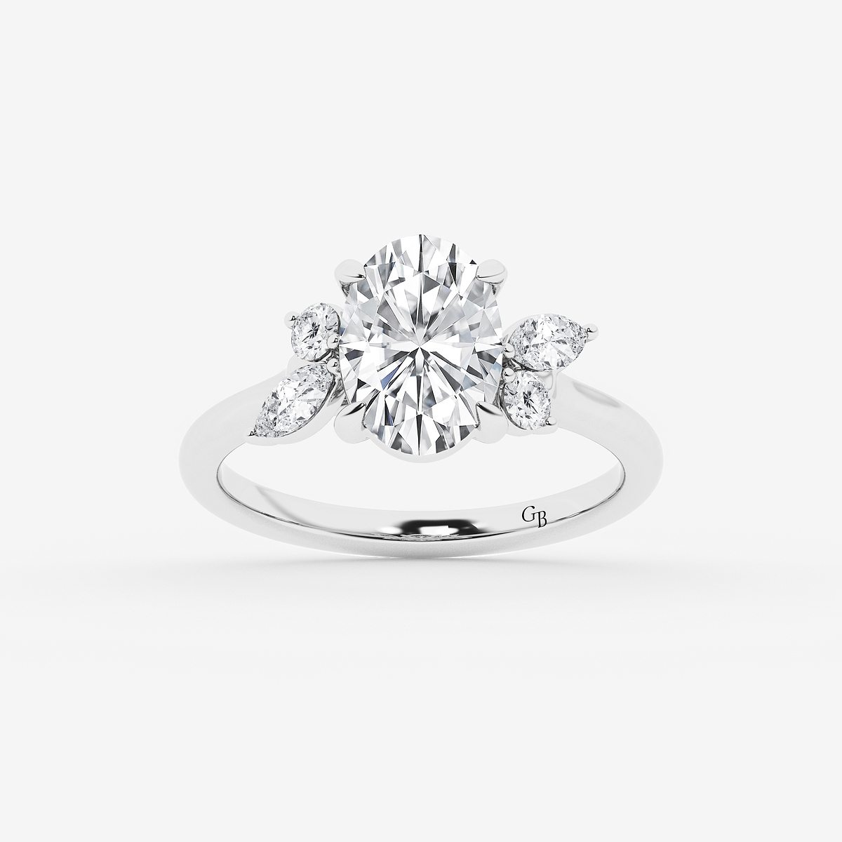 3 2/5 ctw Oval Lab Grown Diamond Round and Marquise Floral Side Stone Engagement Ring