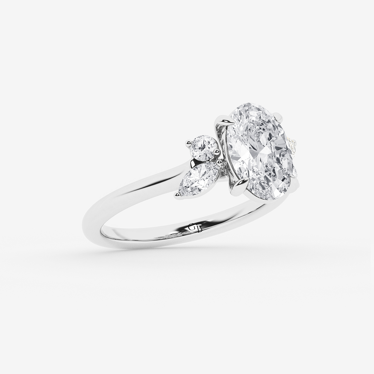 Additional Image 1 for  3 2/5 ctw Oval Lab Grown Diamond Round and Marquise Floral Side Stone Engagement Ring