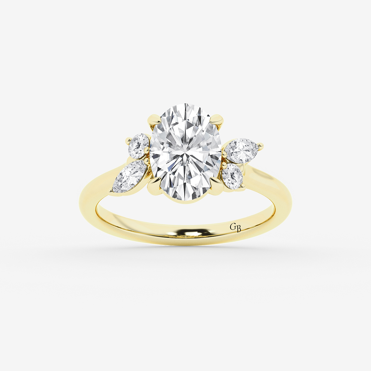 2 2/5 ctw Oval Lab Grown Diamond Round and Marquise Floral Side Stone Engagement Ring