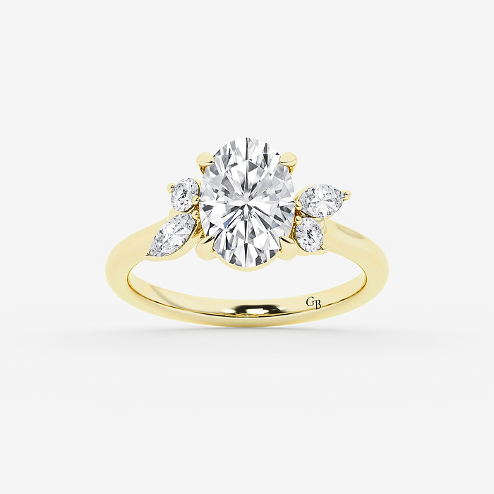 Anthem - 2 2/5 ctw Oval Lab Grown Diamond Round and Marquise Floral Side Stone Engagement Ring
