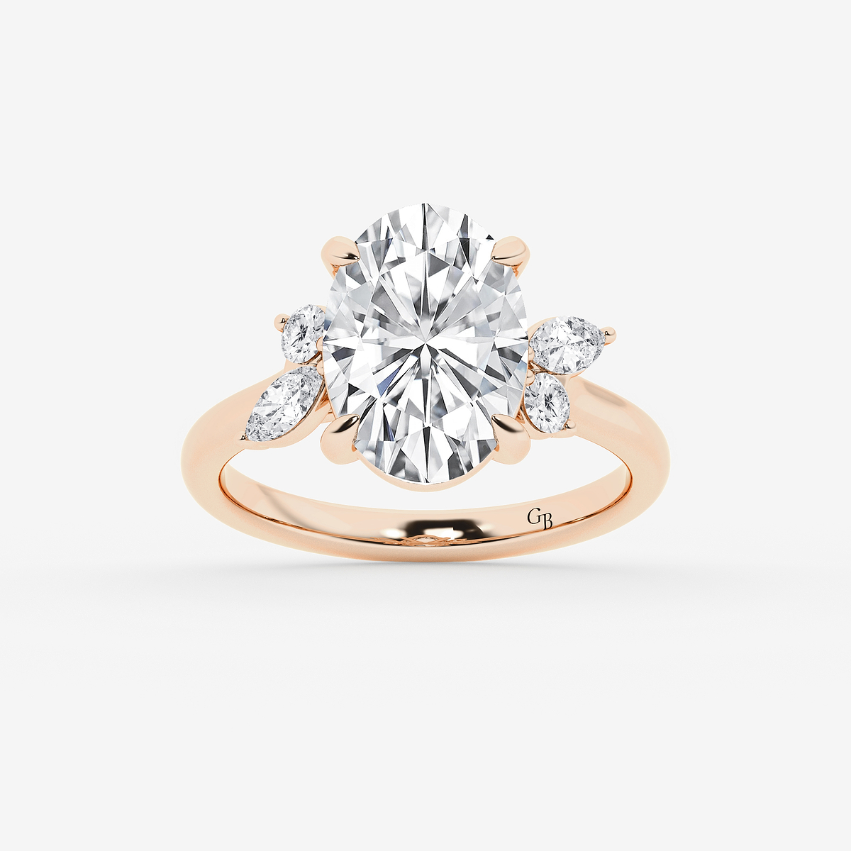 5 2/5 ctw Oval Lab Grown Diamond Round and Marquise Floral Side Stone Engagement Ring