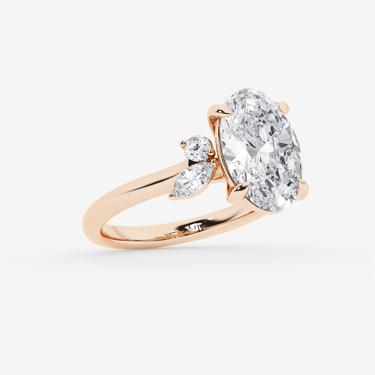 Additional Image 1 for  5 2/5 ctw Oval Lab Grown Diamond Round and Marquise Floral Side Stone Engagement Ring