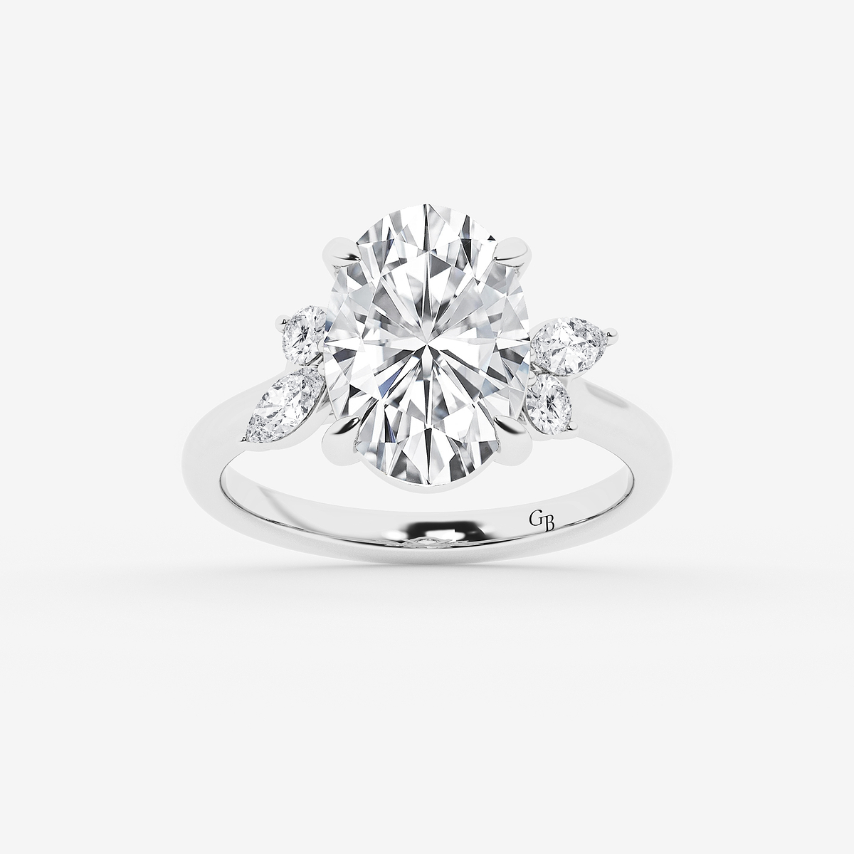 4 2/5 ctw Oval Lab Grown Diamond Round and Marquise Floral Side Stone Engagement Ring