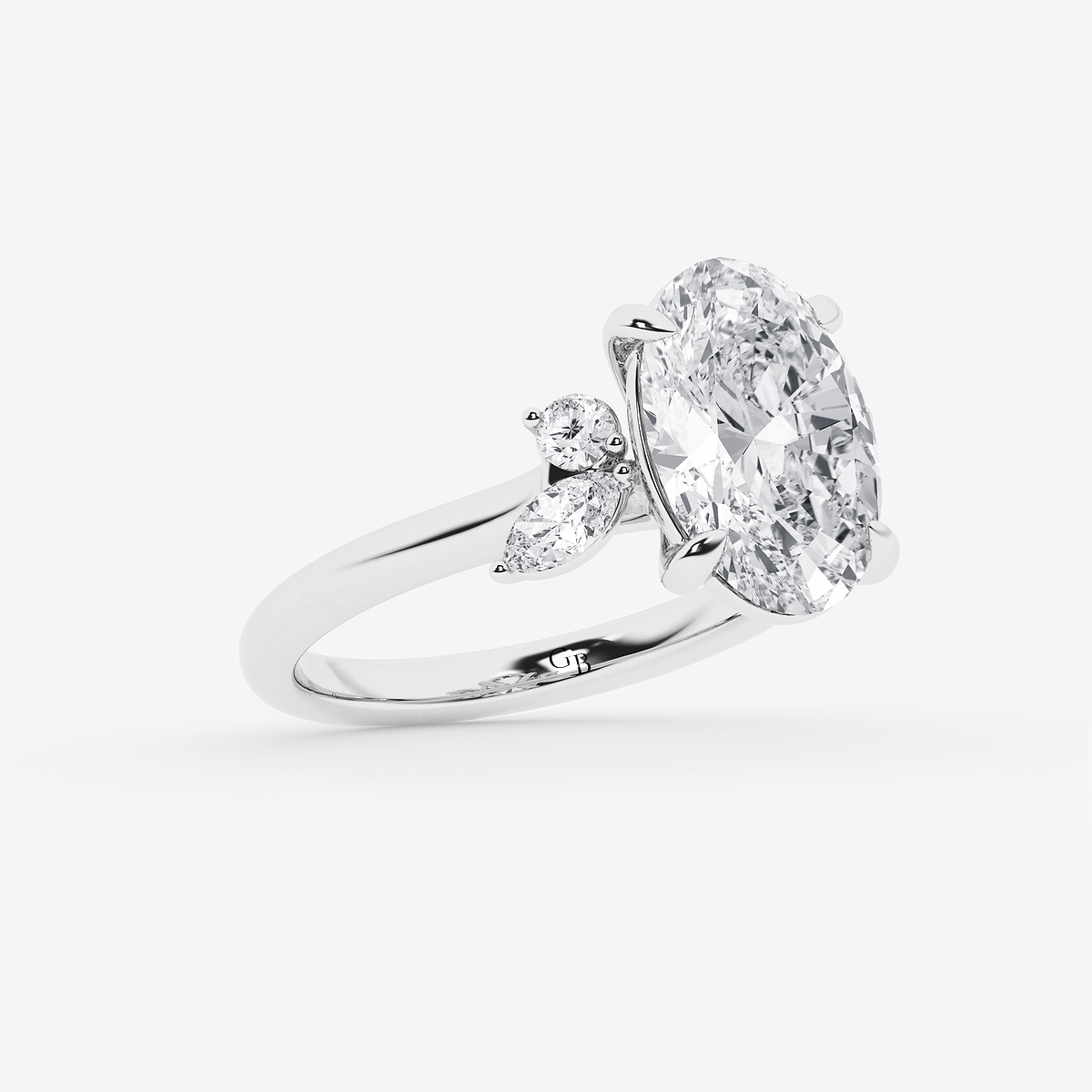 Additional Image 1 for  4 2/5 ctw Oval Lab Grown Diamond Round and Marquise Floral Side Stone Engagement Ring