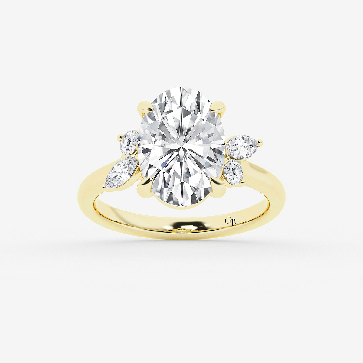 5 2/5 ctw Oval Lab Grown Diamond Round and Marquise Floral Side Stone Engagement Ring