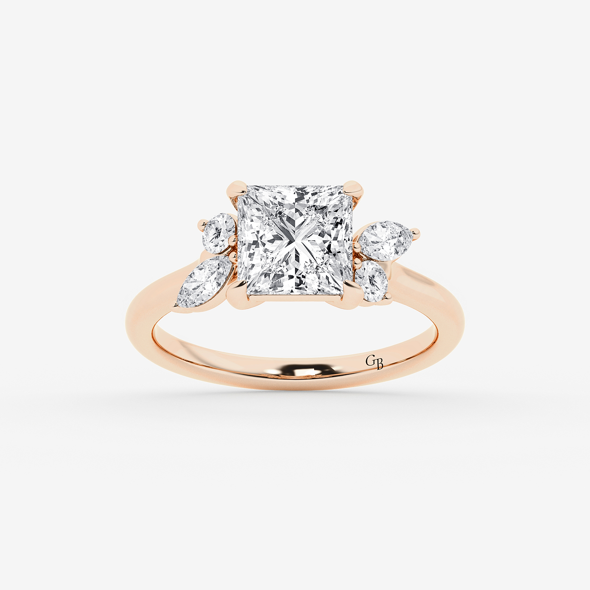 2 2/5 ctw Princess Lab Grown Diamond Round and Marquise Floral Side Stone Engagement Ring