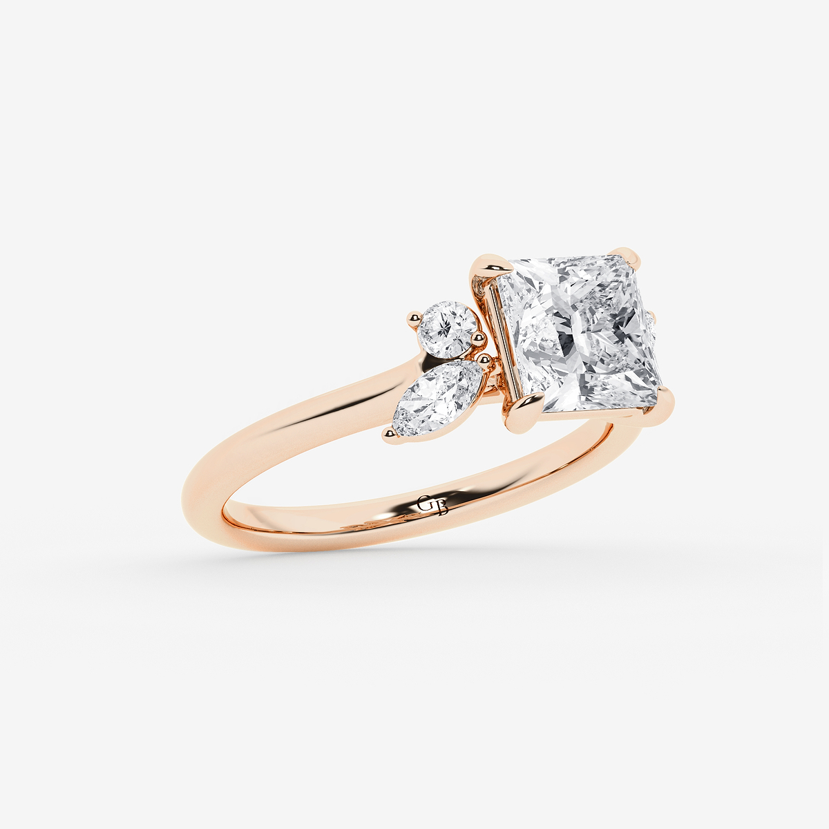 Additional Image 1 for  2 2/5 ctw Princess Lab Grown Diamond Round and Marquise Floral Side Stone Engagement Ring