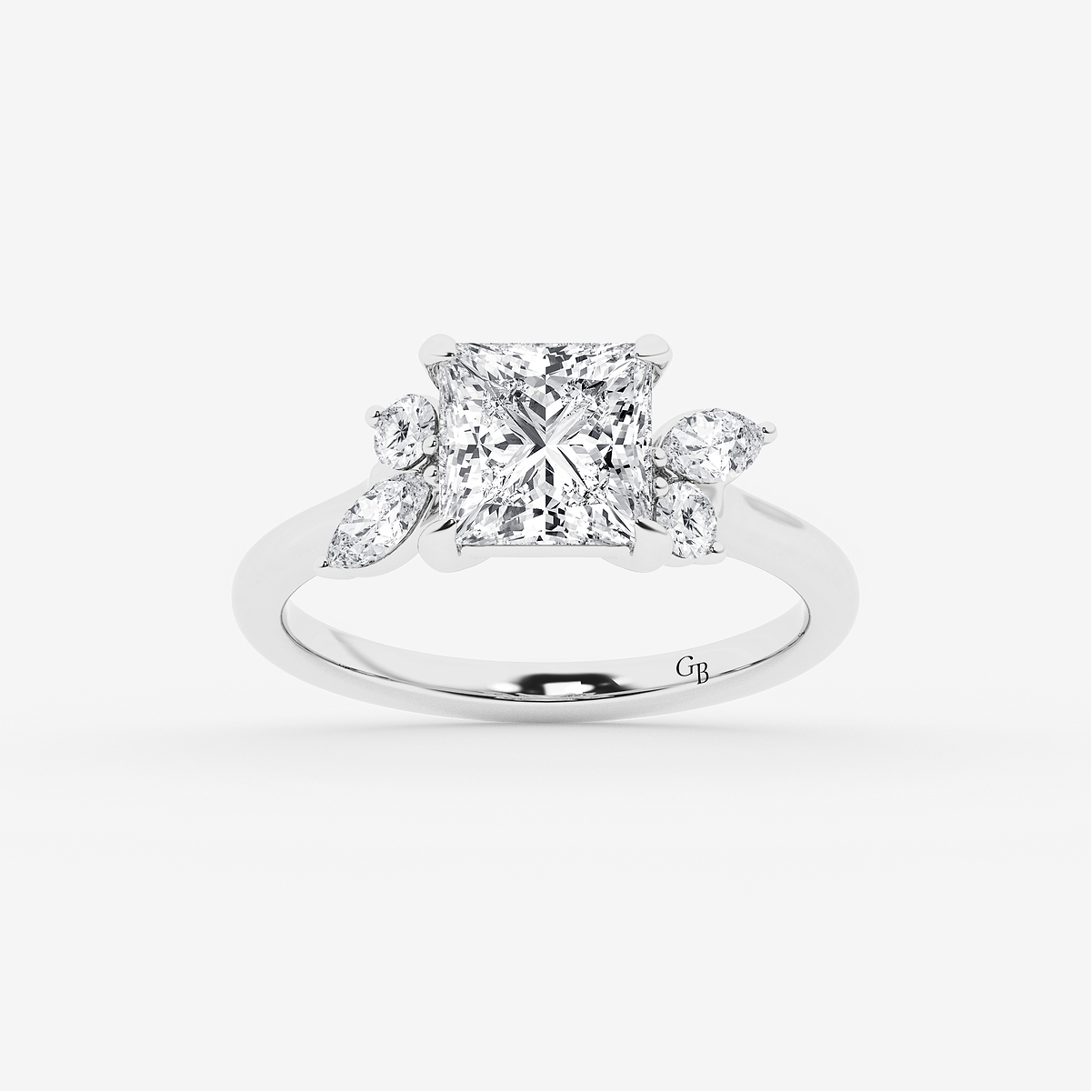 2 2/5 ctw Princess Lab Grown Diamond Round and Marquise Floral Side Stone Engagement Ring