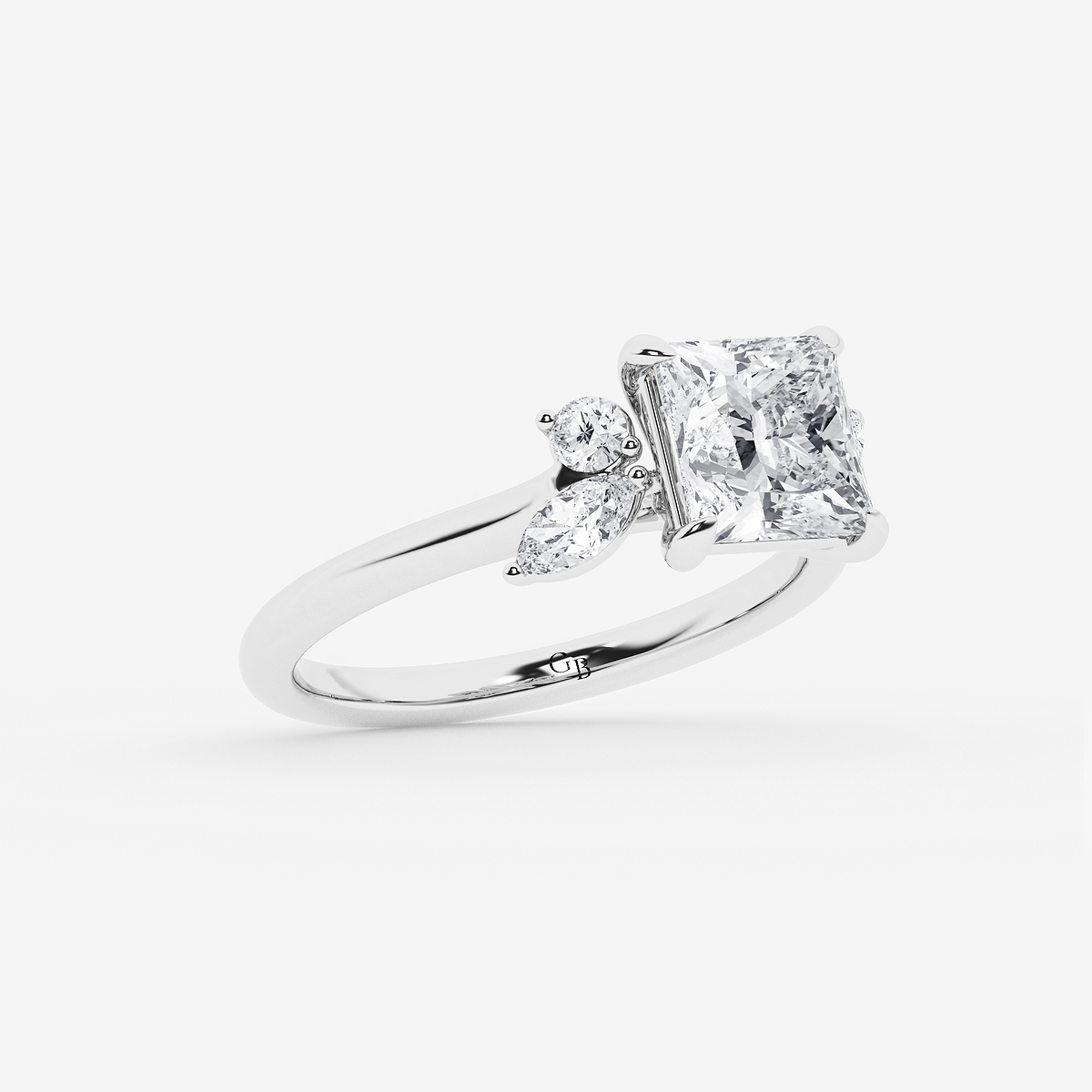 Additional Image 1 for  2 2/5 ctw Princess Lab Grown Diamond Round and Marquise Floral Side Stone Engagement Ring