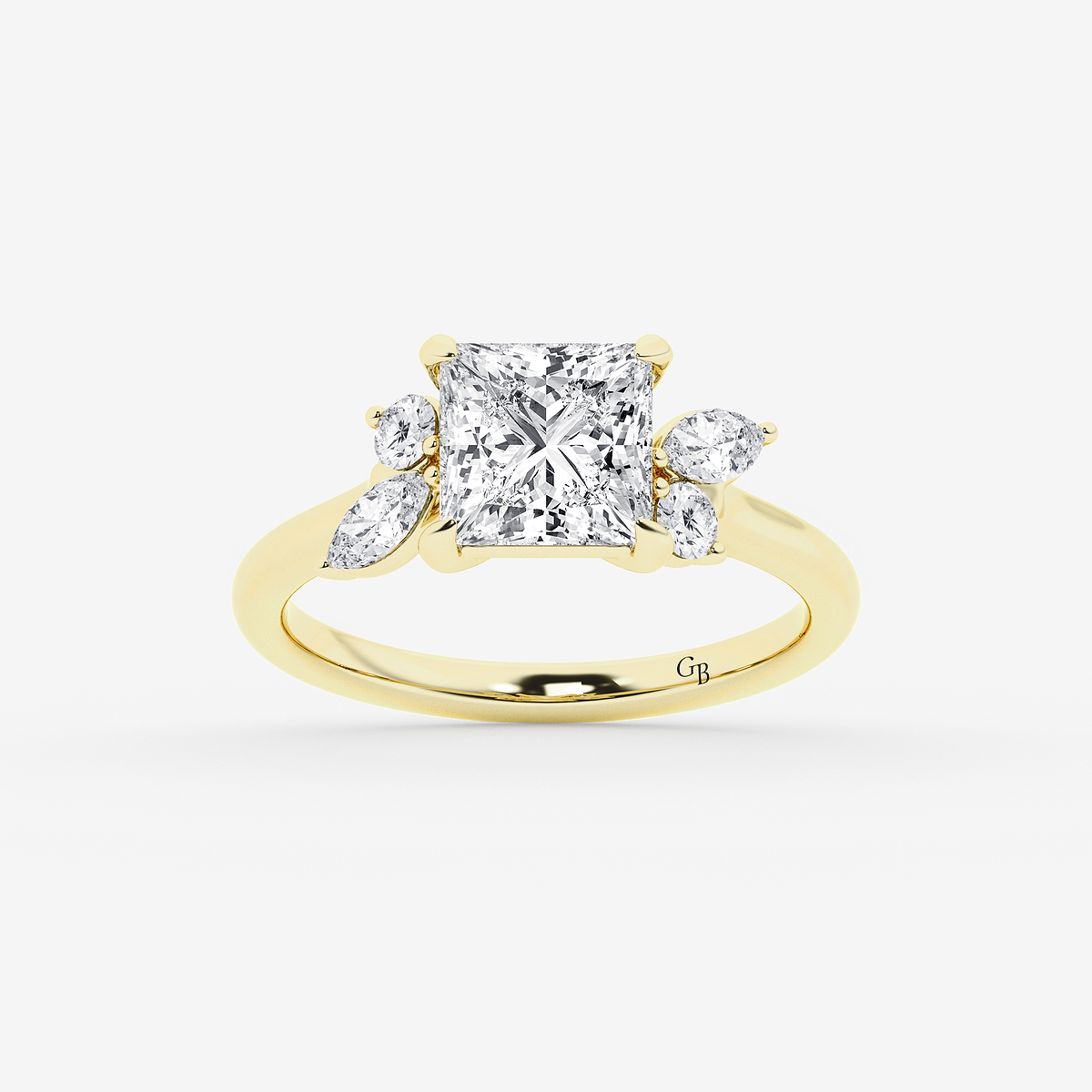 3 2/5 ctw Princess Lab Grown Diamond Round and Marquise Floral Side Stone Engagement Ring