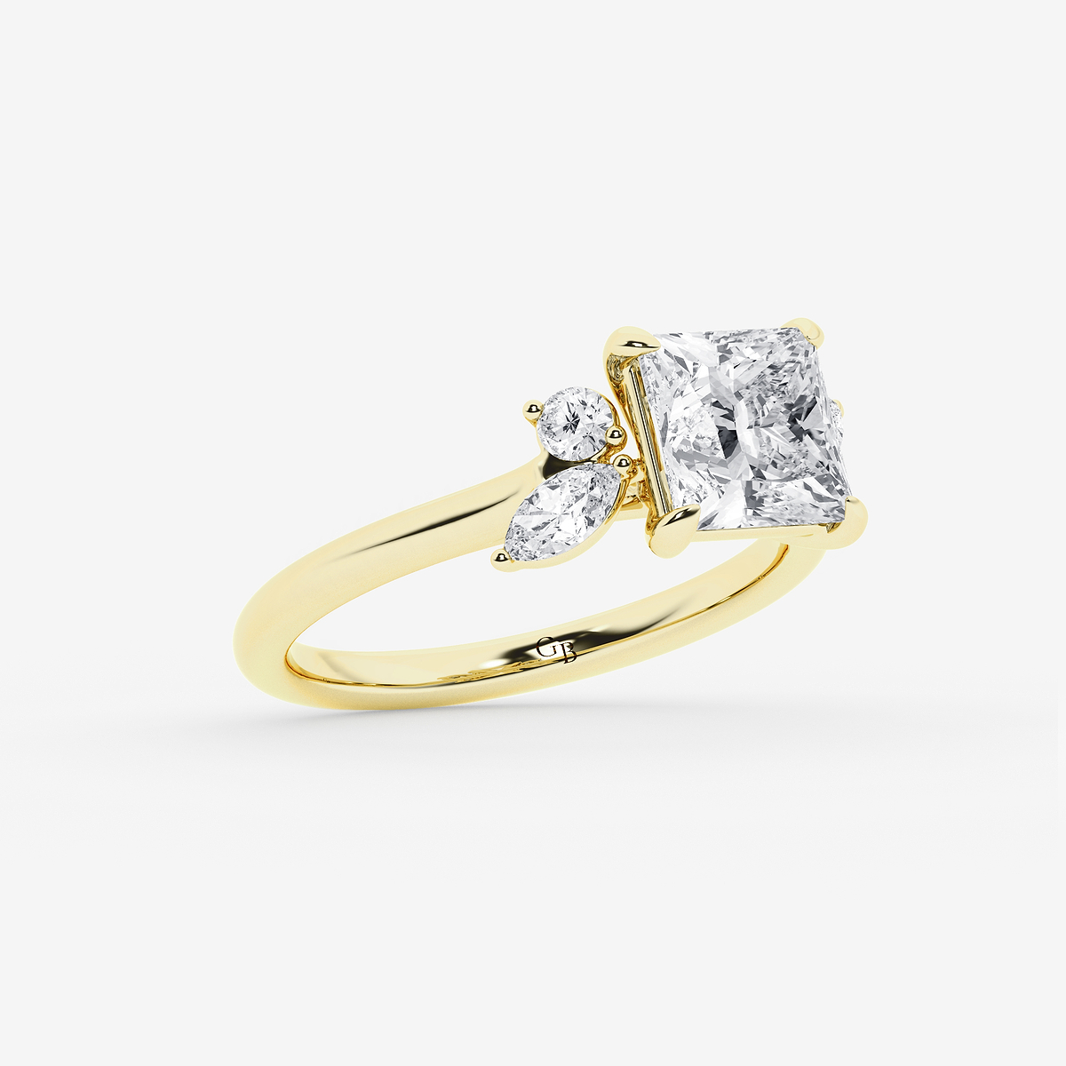 Additional Image 1 for  3 2/5 ctw Princess Lab Grown Diamond Round and Marquise Floral Side Stone Engagement Ring