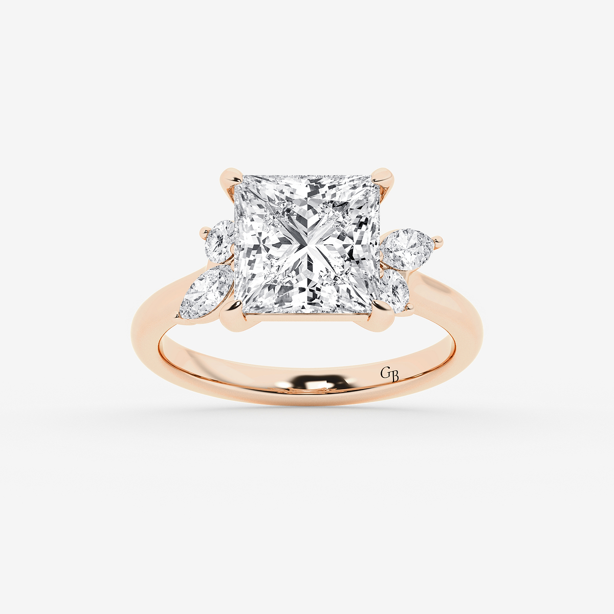 4 2/5 ctw Princess Lab Grown Diamond Round and Marquise Floral Side Stone Engagement Ring