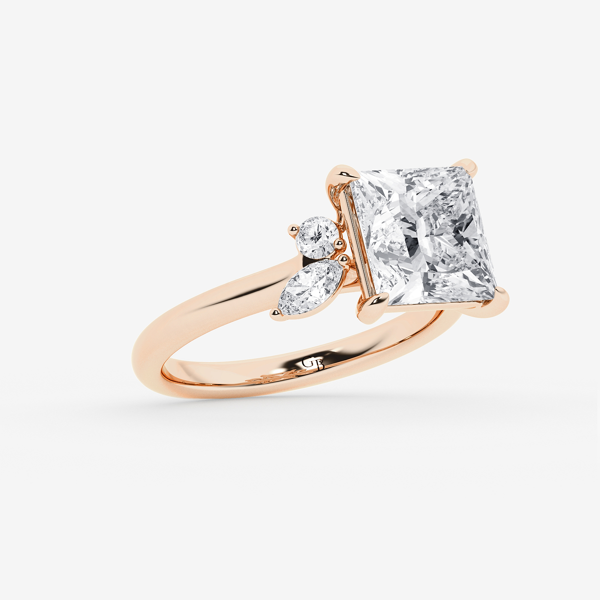 Additional Image 1 for  4 2/5 ctw Princess Lab Grown Diamond Round and Marquise Floral Side Stone Engagement Ring