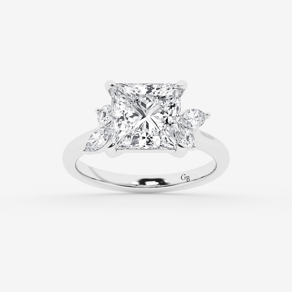 5 2/5 ctw Princess Lab Grown Diamond Round and Marquise Floral Side Stone Engagement Ring
