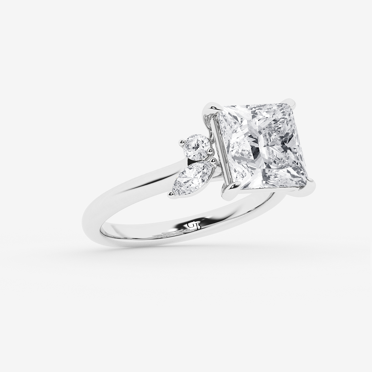 Additional Image 1 for  5 2/5 ctw Princess Lab Grown Diamond Round and Marquise Floral Side Stone Engagement Ring