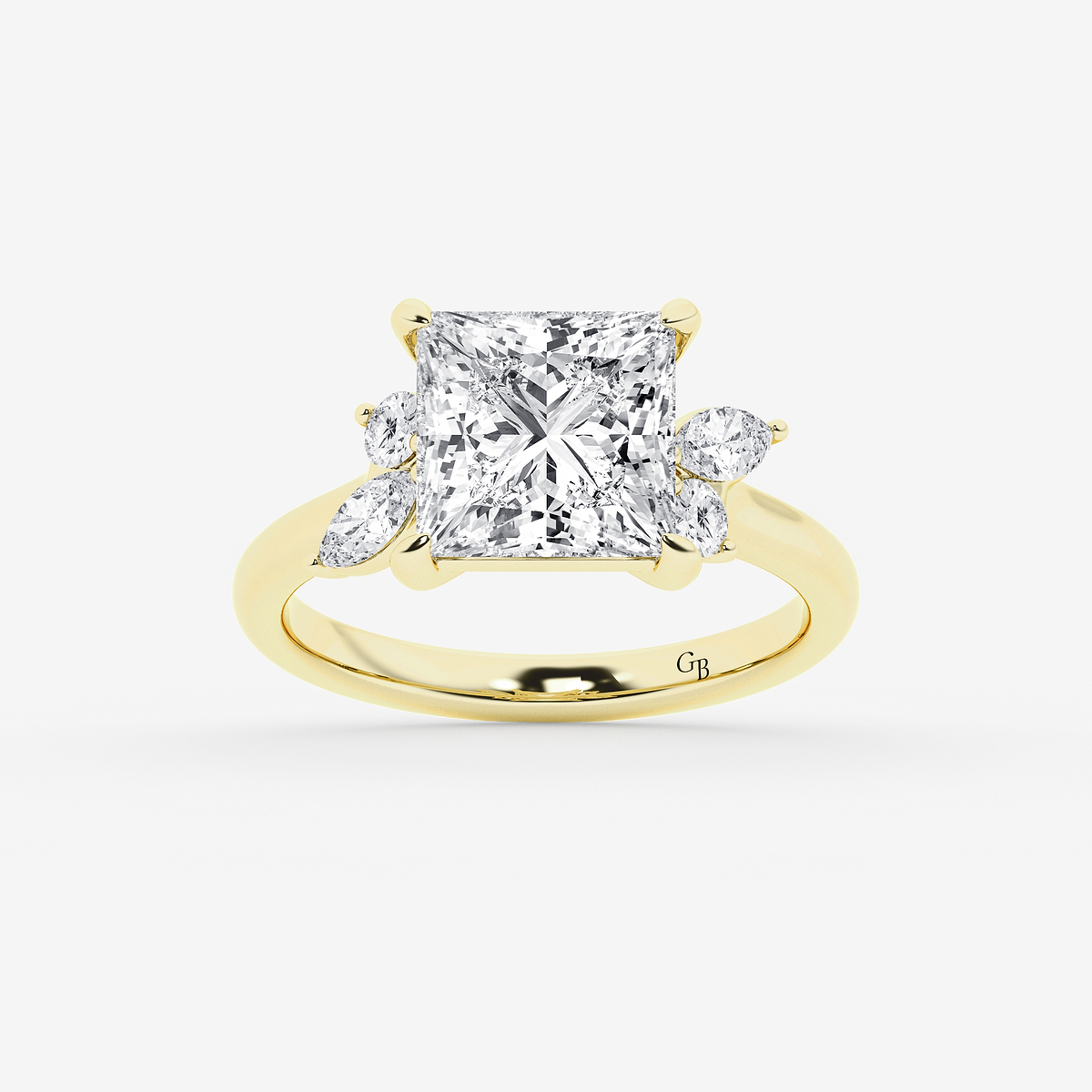 5 2/5 ctw Princess Lab Grown Diamond Round and Marquise Floral Side Stone Engagement Ring