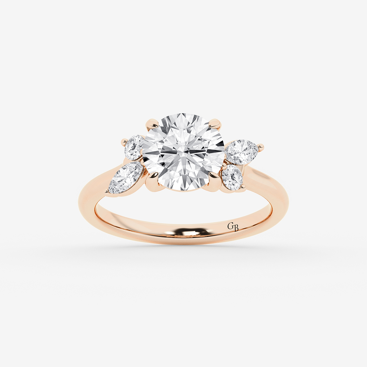 2 2/5 ctw Round Lab Grown Diamond Round and Marquise Floral Side Stone Engagement Ring