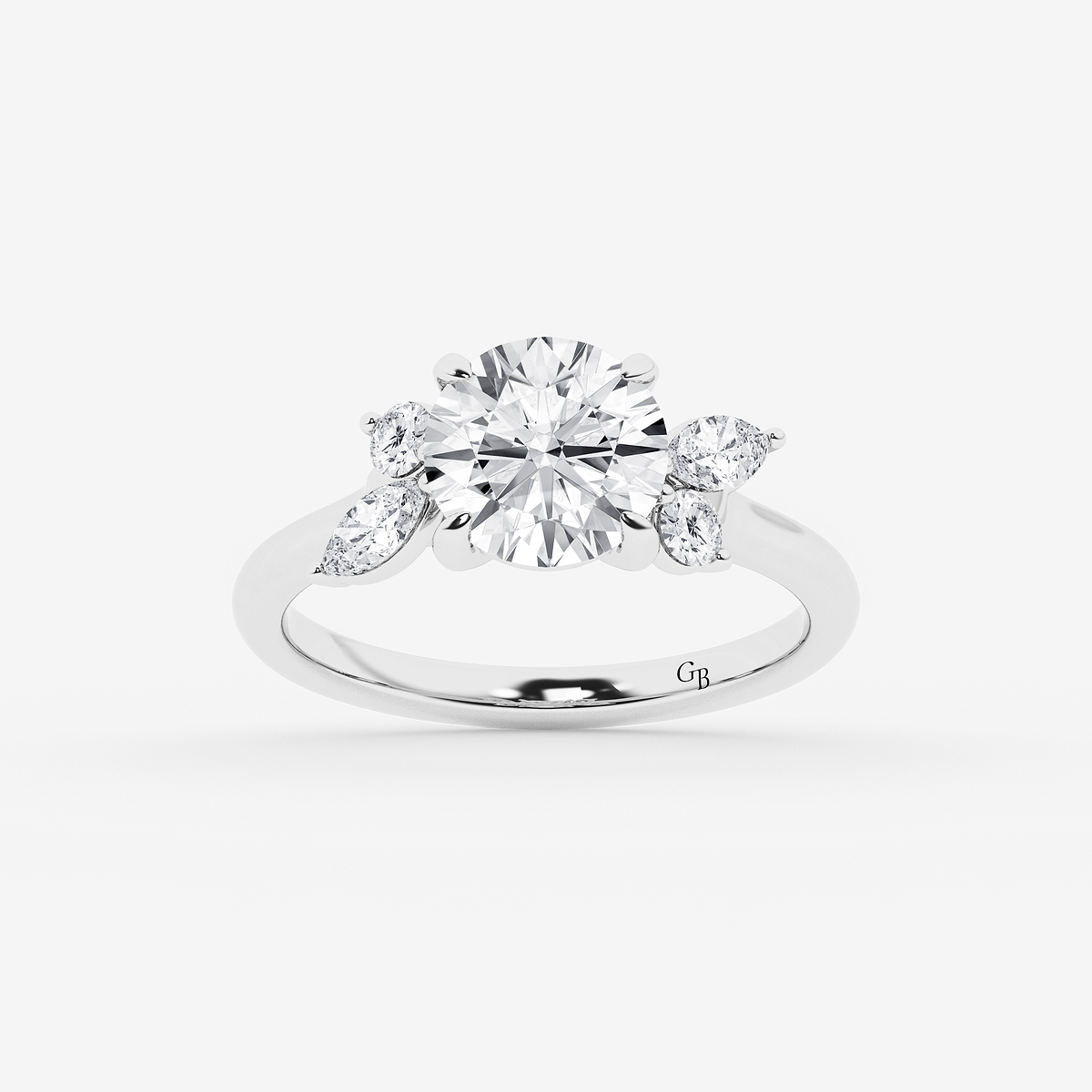 3 2/5 ctw Round Lab Grown Diamond Round and Marquise Floral Side Stone Engagement Ring