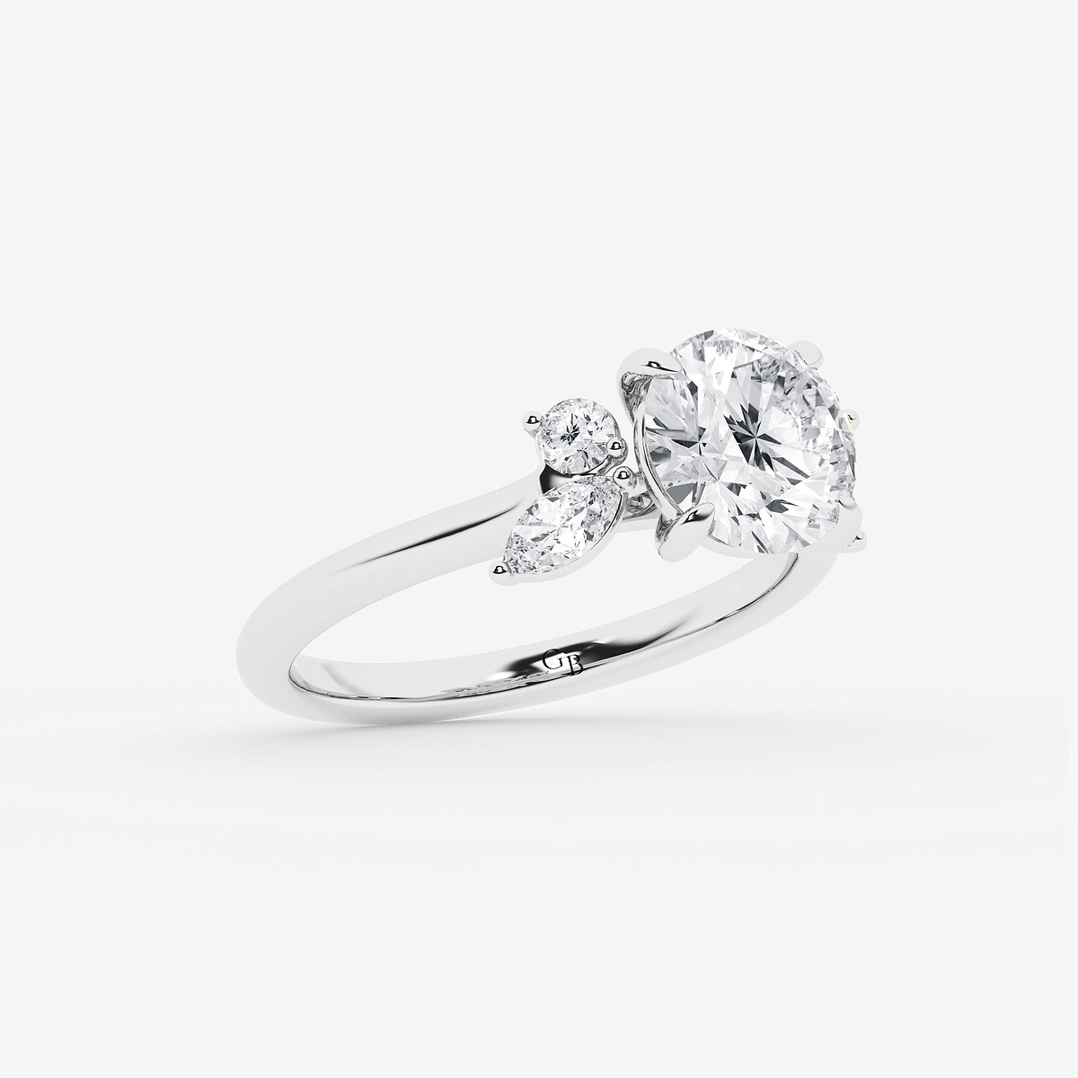 Additional Image 1 for  3 2/5 ctw Round Lab Grown Diamond Round and Marquise Floral Side Stone Engagement Ring