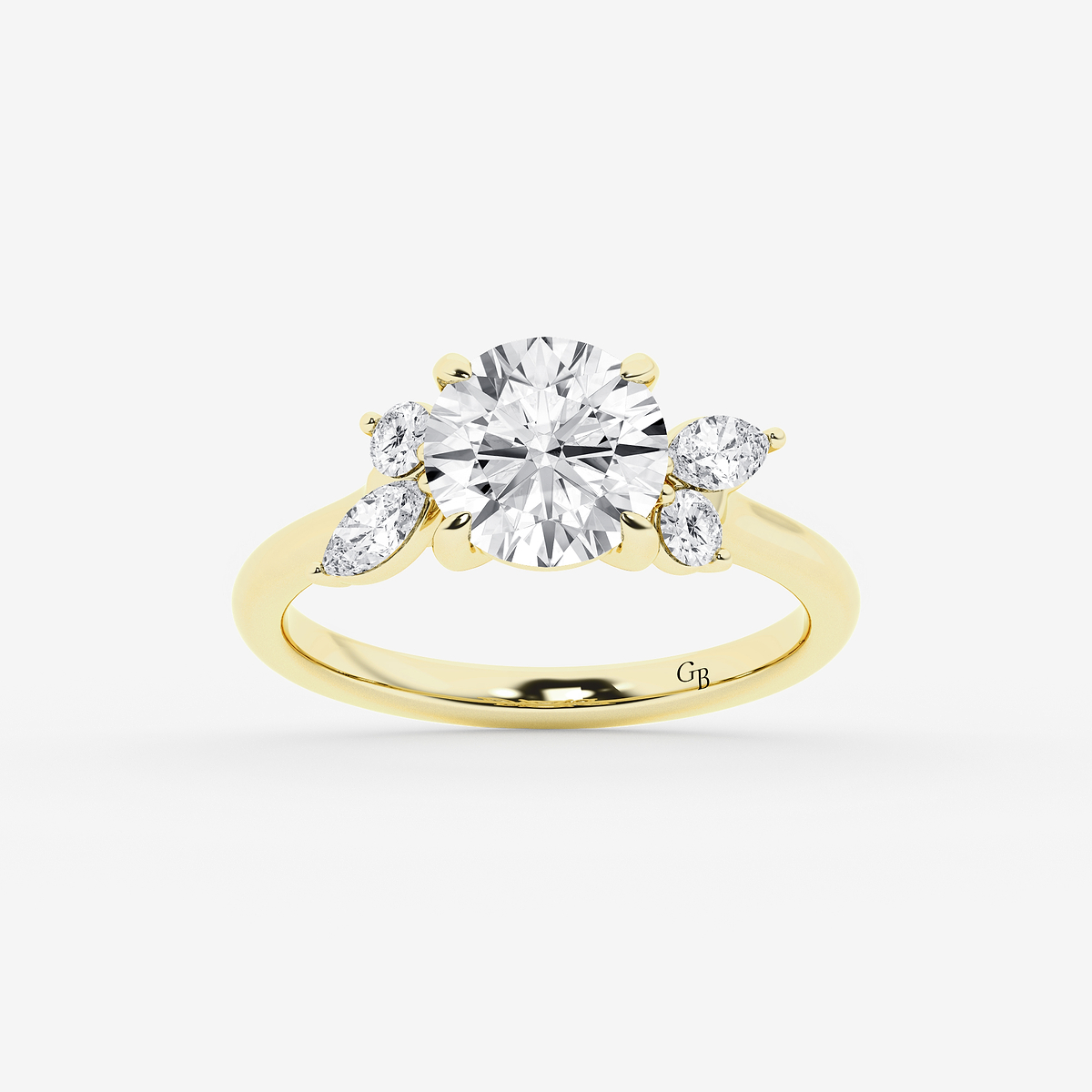 2 2/5 ctw Round Lab Grown Diamond Round and Marquise Floral Side Stone Engagement Ring
