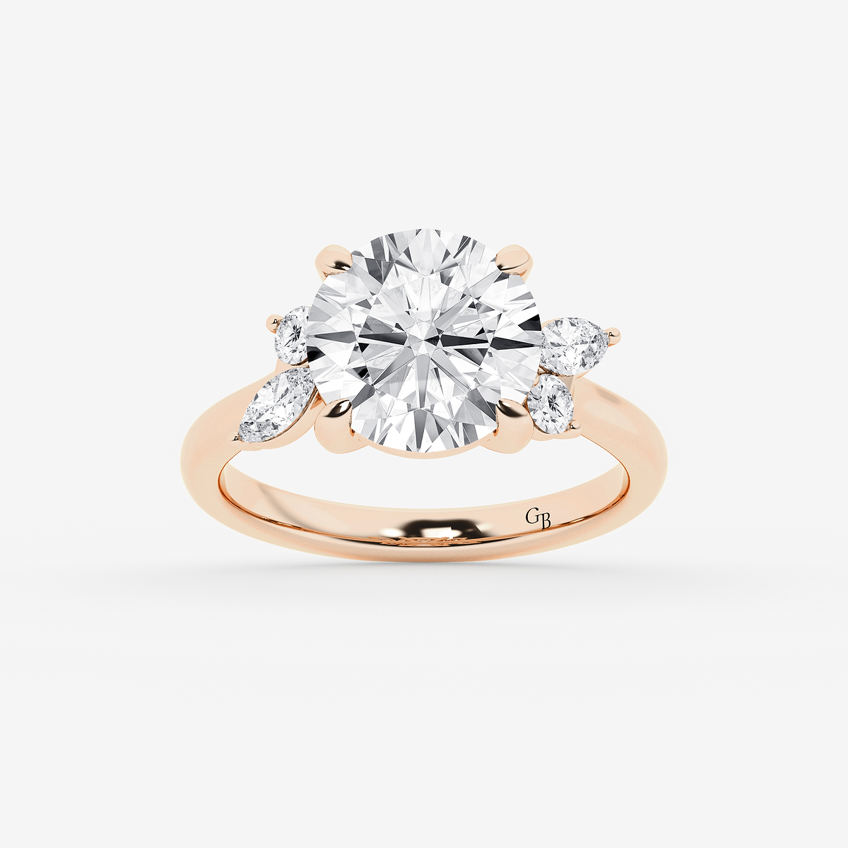 5 2/5 ctw Round Lab Grown Diamond Round and Marquise Floral Side Stone Engagement Ring