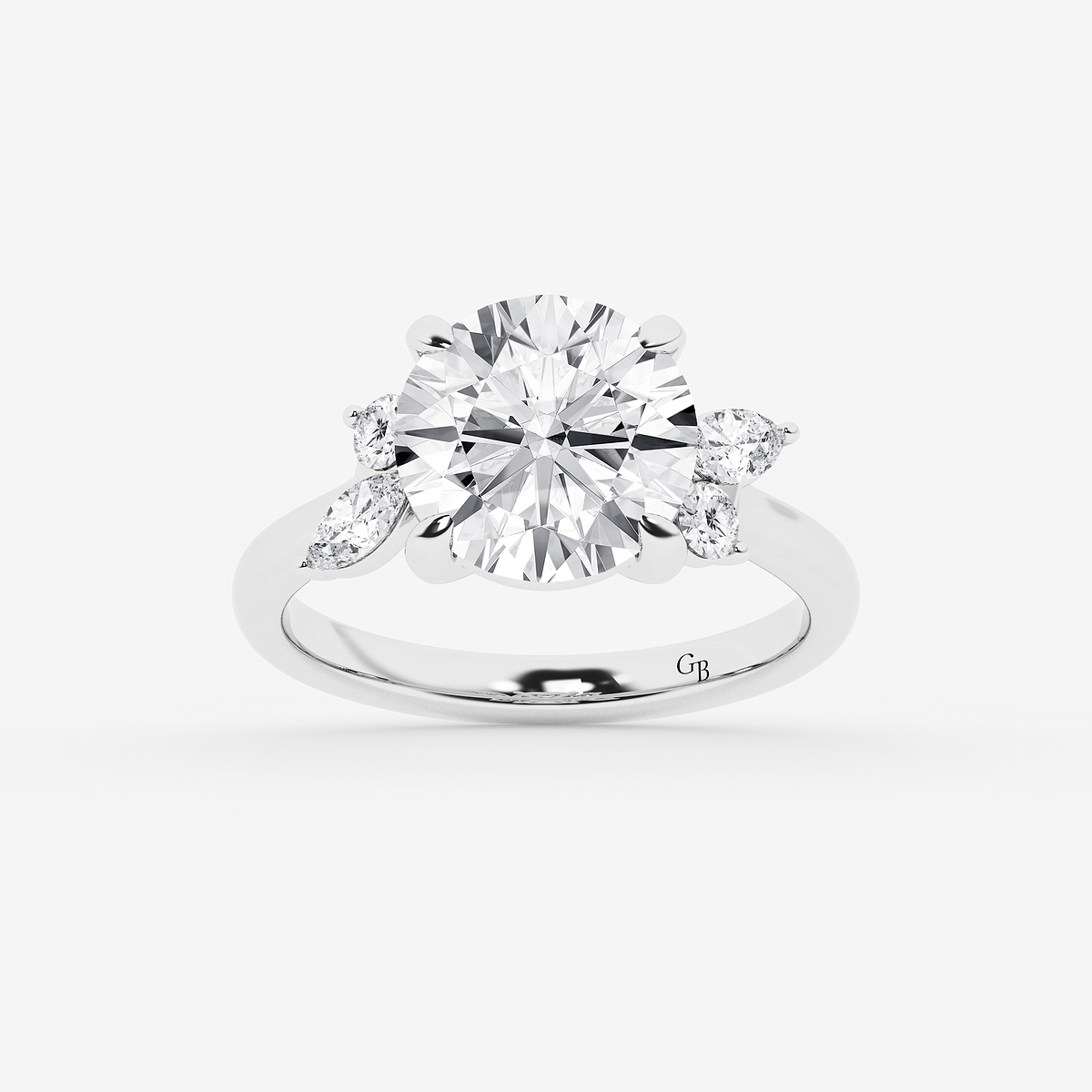 5 2/5 ctw Round Lab Grown Diamond Round and Marquise Floral Side Stone Engagement Ring
