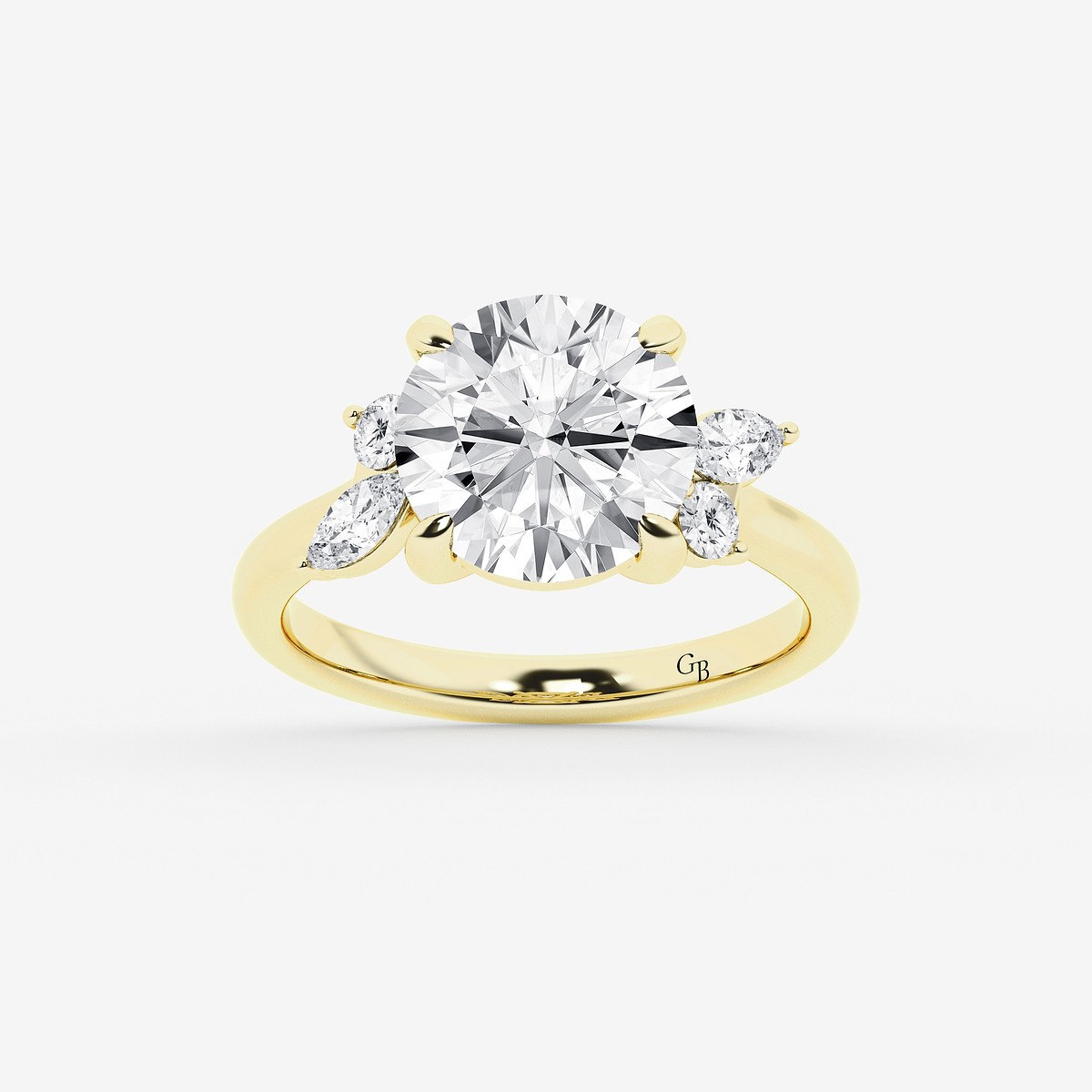 5 2/5 ctw Round Lab Grown Diamond Round and Marquise Floral Side Stone Engagement Ring