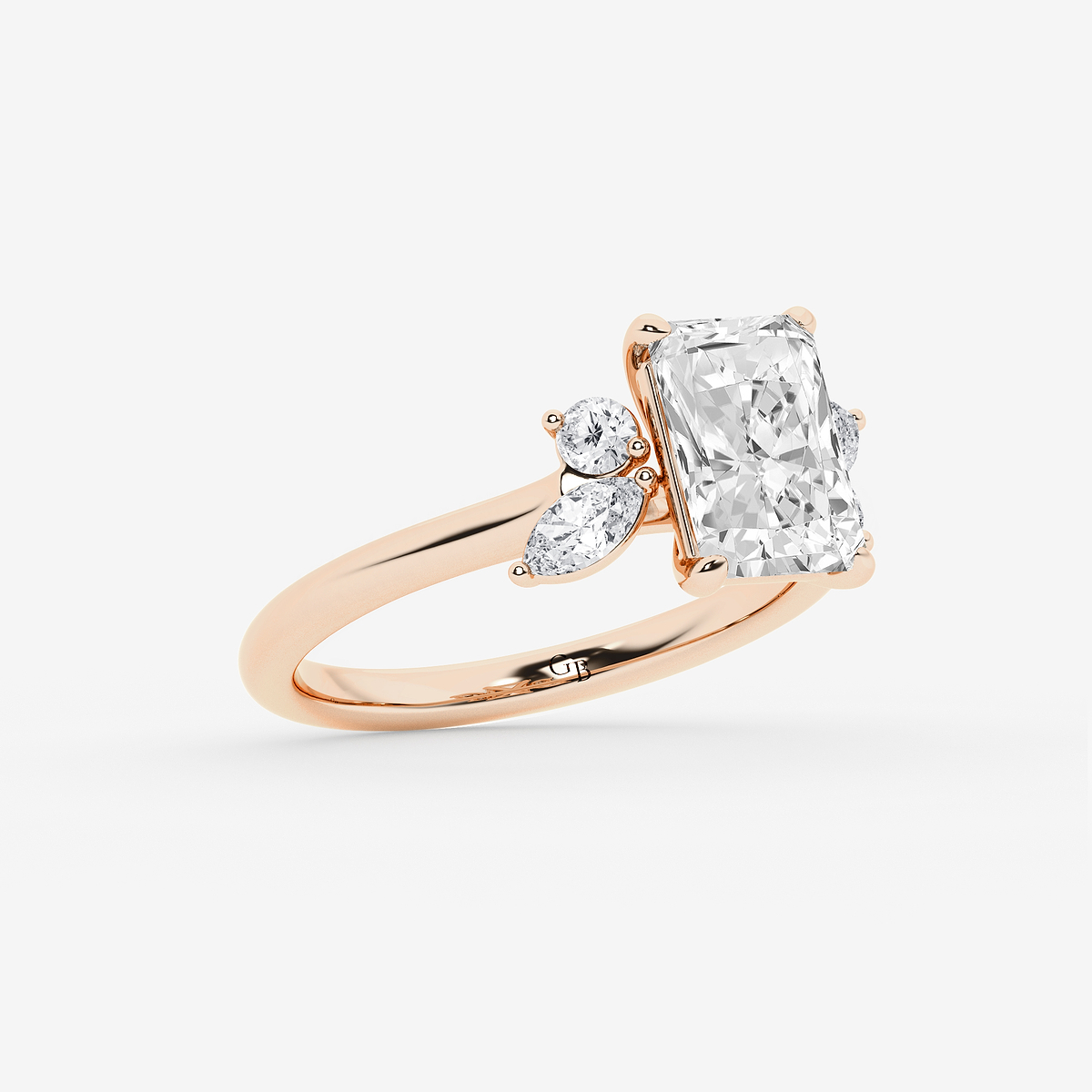 Additional Image 1 for  3 2/5 ctw Radiant Lab Grown Diamond Round and Marquise Floral Side Stone Engagement Ring