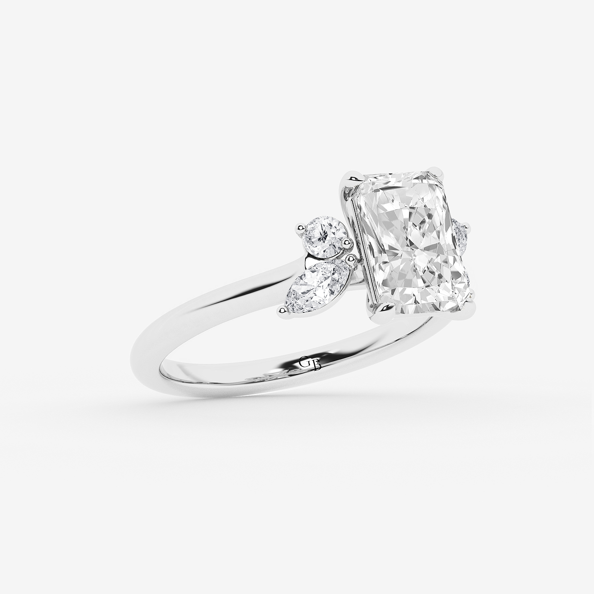Additional Image 1 for  3 2/5 ctw Radiant Lab Grown Diamond Round and Marquise Floral Side Stone Engagement Ring