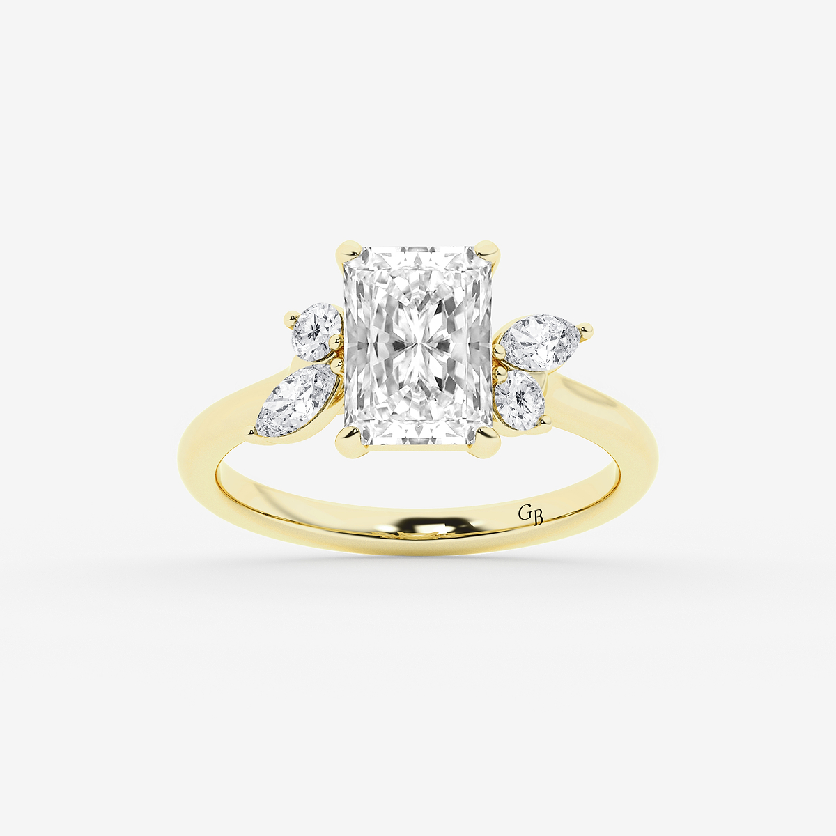 3 2/5 ctw Radiant Lab Grown Diamond Round and Marquise Floral Side Stone Engagement Ring