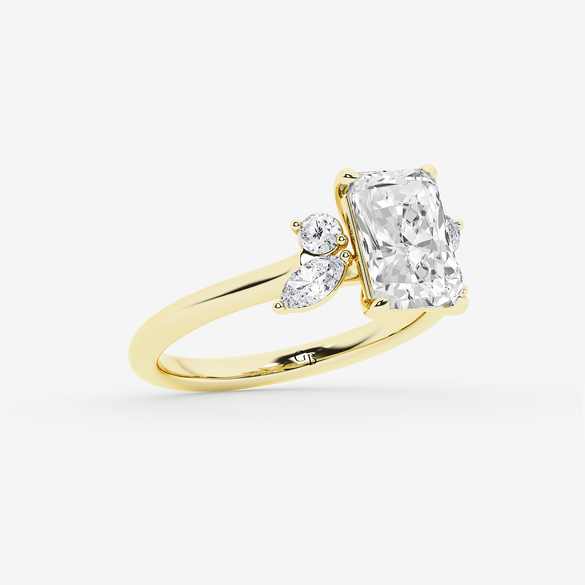 Additional Image 1 for  3 2/5 ctw Radiant Lab Grown Diamond Round and Marquise Floral Side Stone Engagement Ring