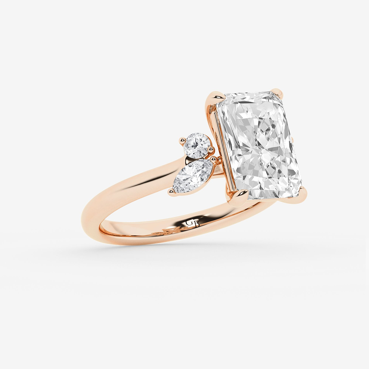 Additional Image 1 for  5 2/5 ctw Radiant Lab Grown Diamond Round and Marquise Floral Side Stone Engagement Ring