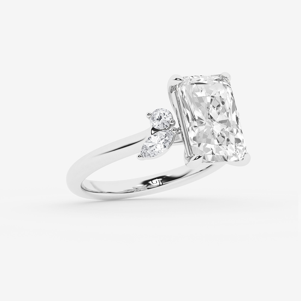 Additional Image 1 for  4 2/5 ctw Radiant Lab Grown Diamond Round and Marquise Floral Side Stone Engagement Ring