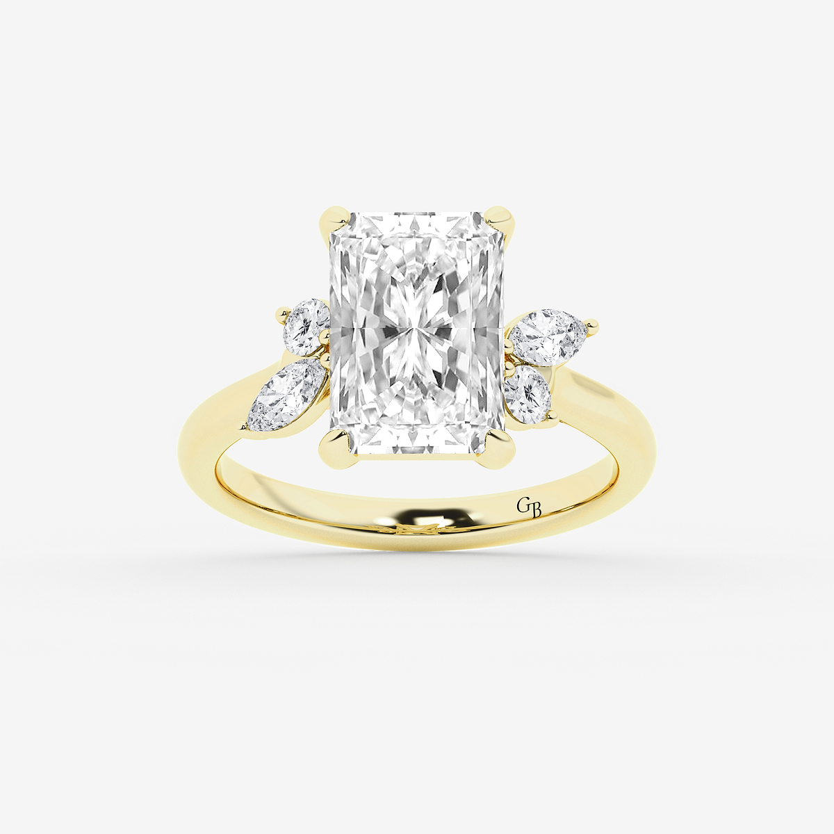 5 2/5 ctw Radiant Lab Grown Diamond Round and Marquise Floral Side Stone Engagement Ring