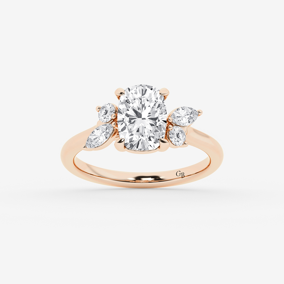 2 2/5 ctw Elongated Cushion Lab Grown Diamond Round and Marquise Floral Side Stone Engagement Ring