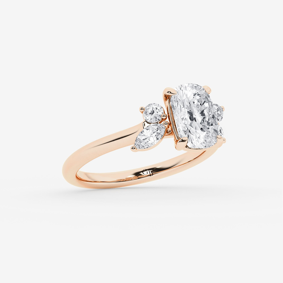 Additional Image 1 for  2 2/5 ctw Elongated Cushion Lab Grown Diamond Round and Marquise Floral Side Stone Engagement Ring