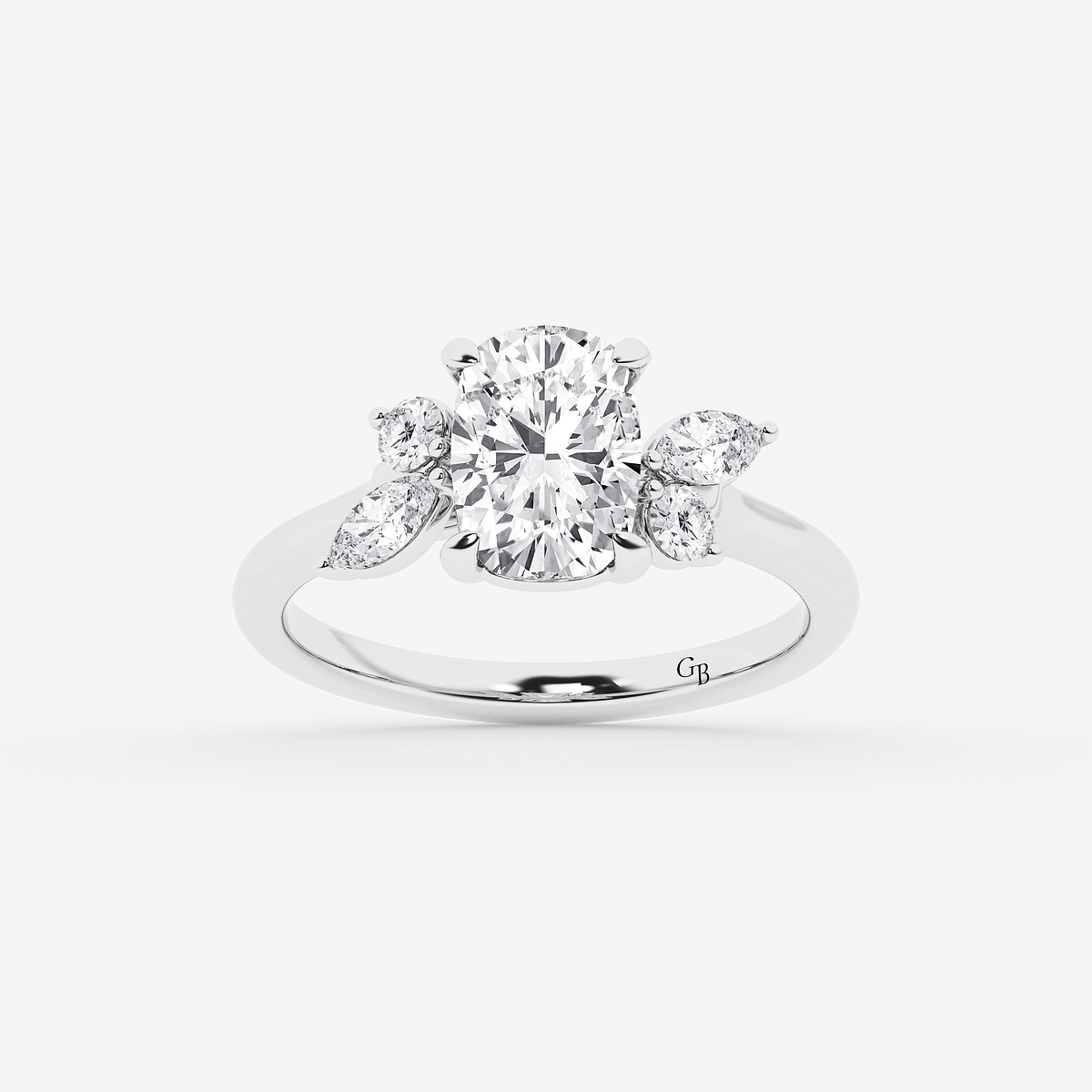 3 2/5 ctw Elongated Cushion Lab Grown Diamond Round and Marquise Floral Side Stone Engagement Ring