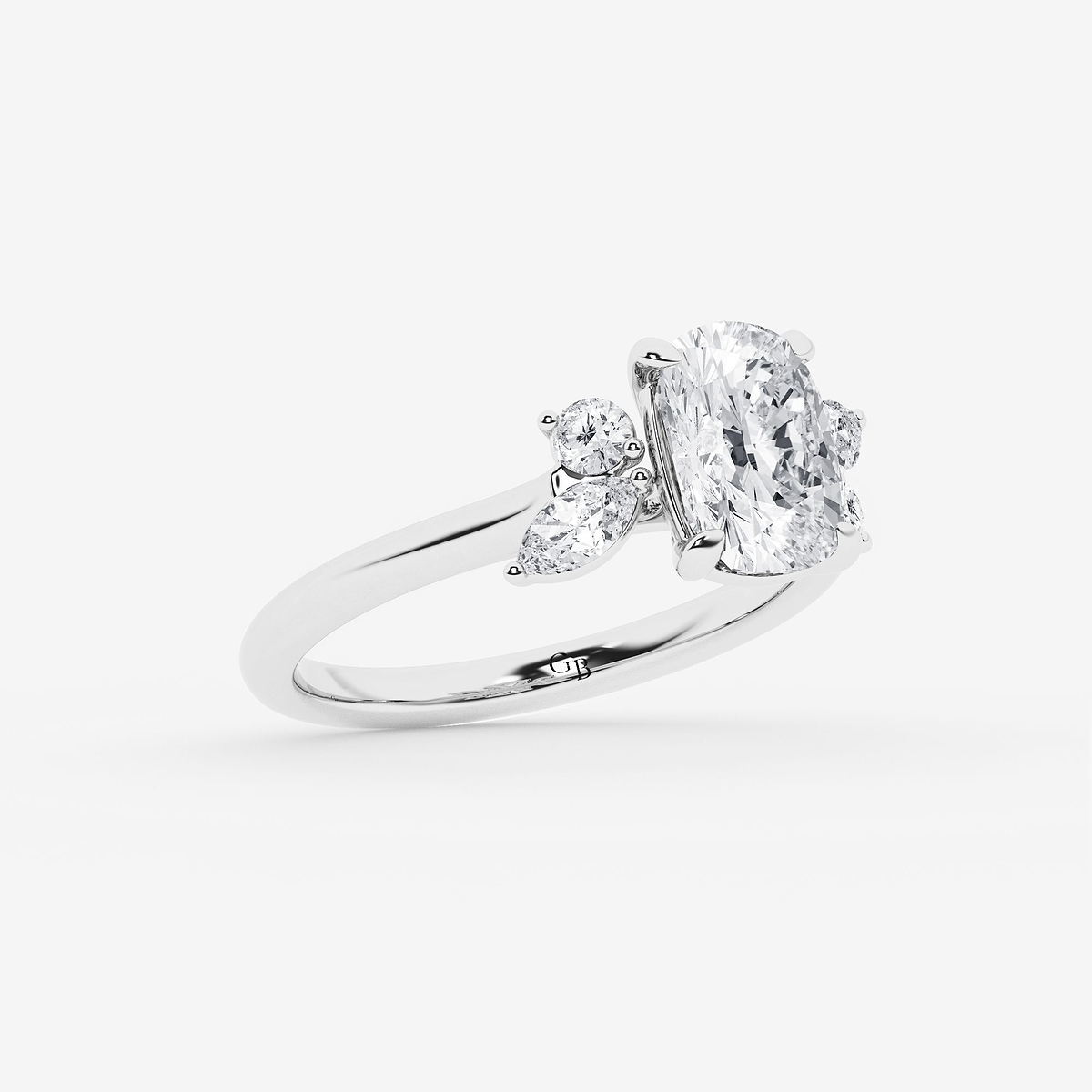 Additional Image 1 for  3 2/5 ctw Elongated Cushion Lab Grown Diamond Round and Marquise Floral Side Stone Engagement Ring
